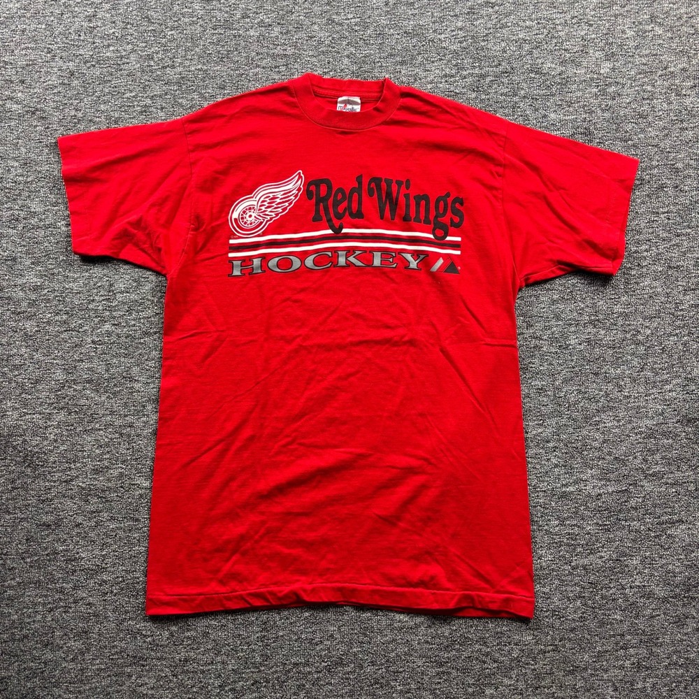 Vintage 1990s Majestic Sportswear Detroit Red Wings Graphic Red T-Shirt Size XL
